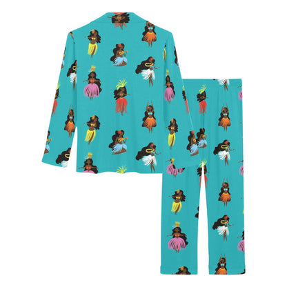 Hula Dancers Pattern Print Design 04 Women's Long Pajama Set