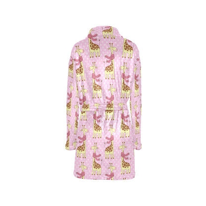 Giraffe Cute Pink Polka Dot Print Women's Fleece Robe