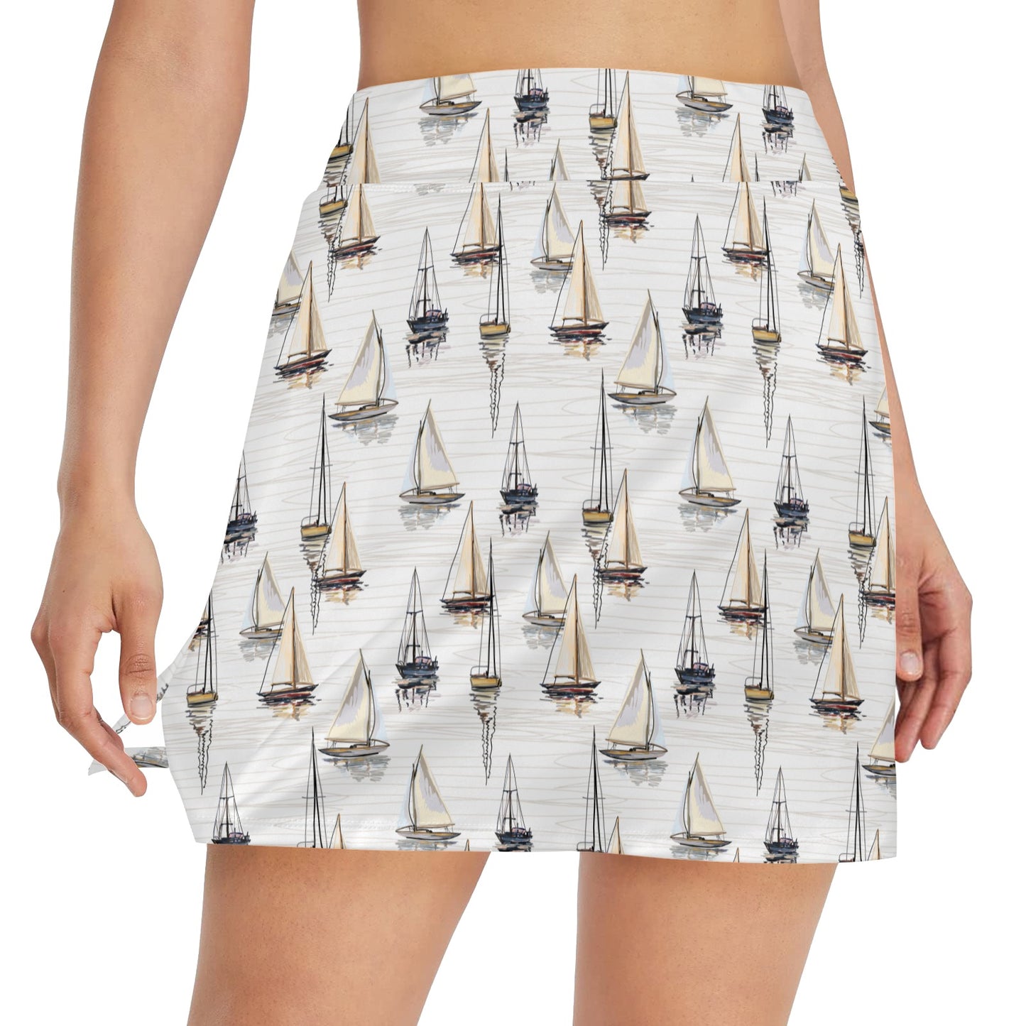 Sailboat Paint Pattern Print Design LKS307 17" Golf & Pickleball Skort with Pockets