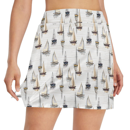 Sailboat Paint Pattern Print Design LKS307 17" Golf & Pickleball Skort with Pockets