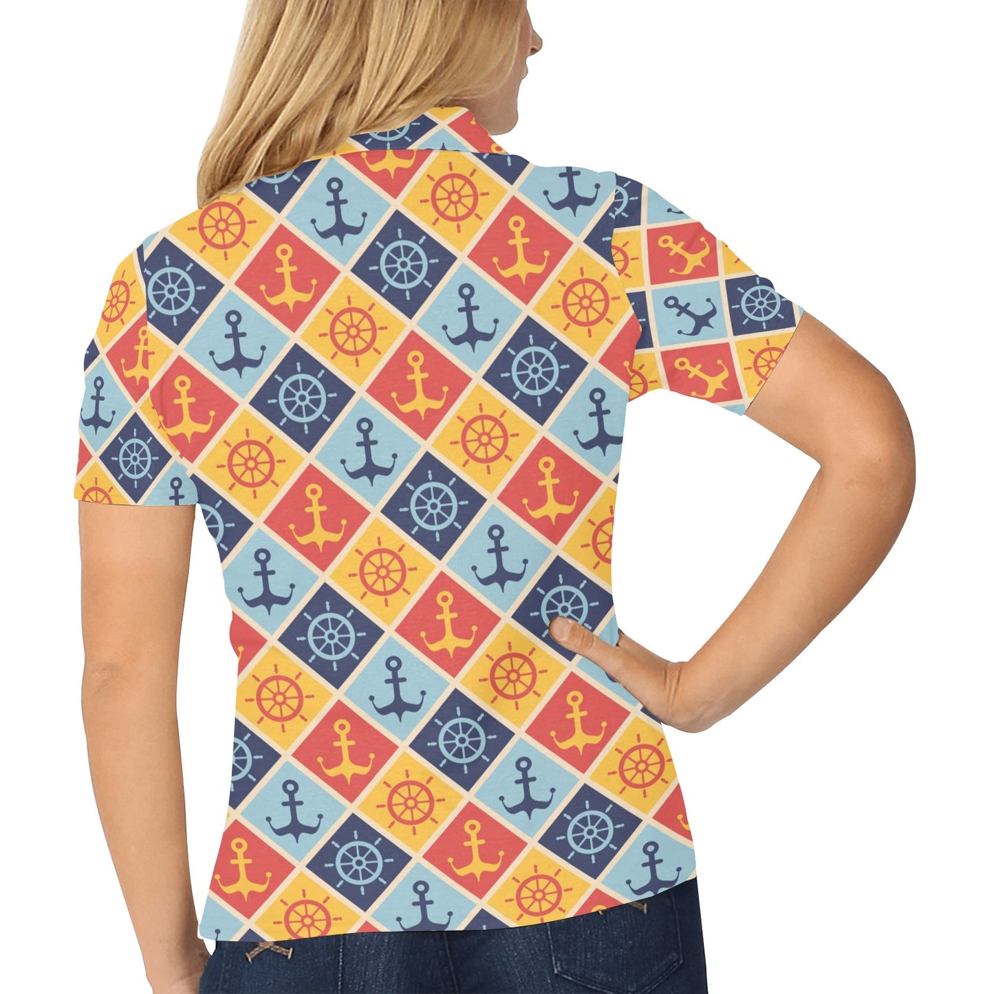 Nautical Pattern Design Themed Print Women's Polo Shirt