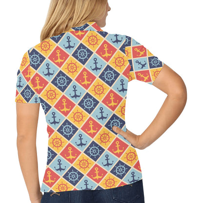 Nautical Pattern Design Themed Print Women's Polo Shirt