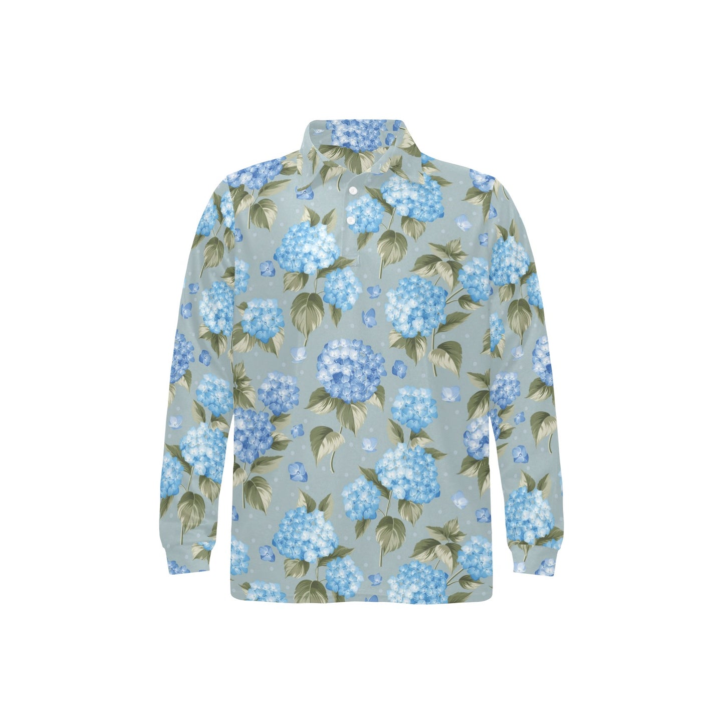 Hydrangea Pattern Print Design 01 Long Sleeve Polo Shirt For Men's
