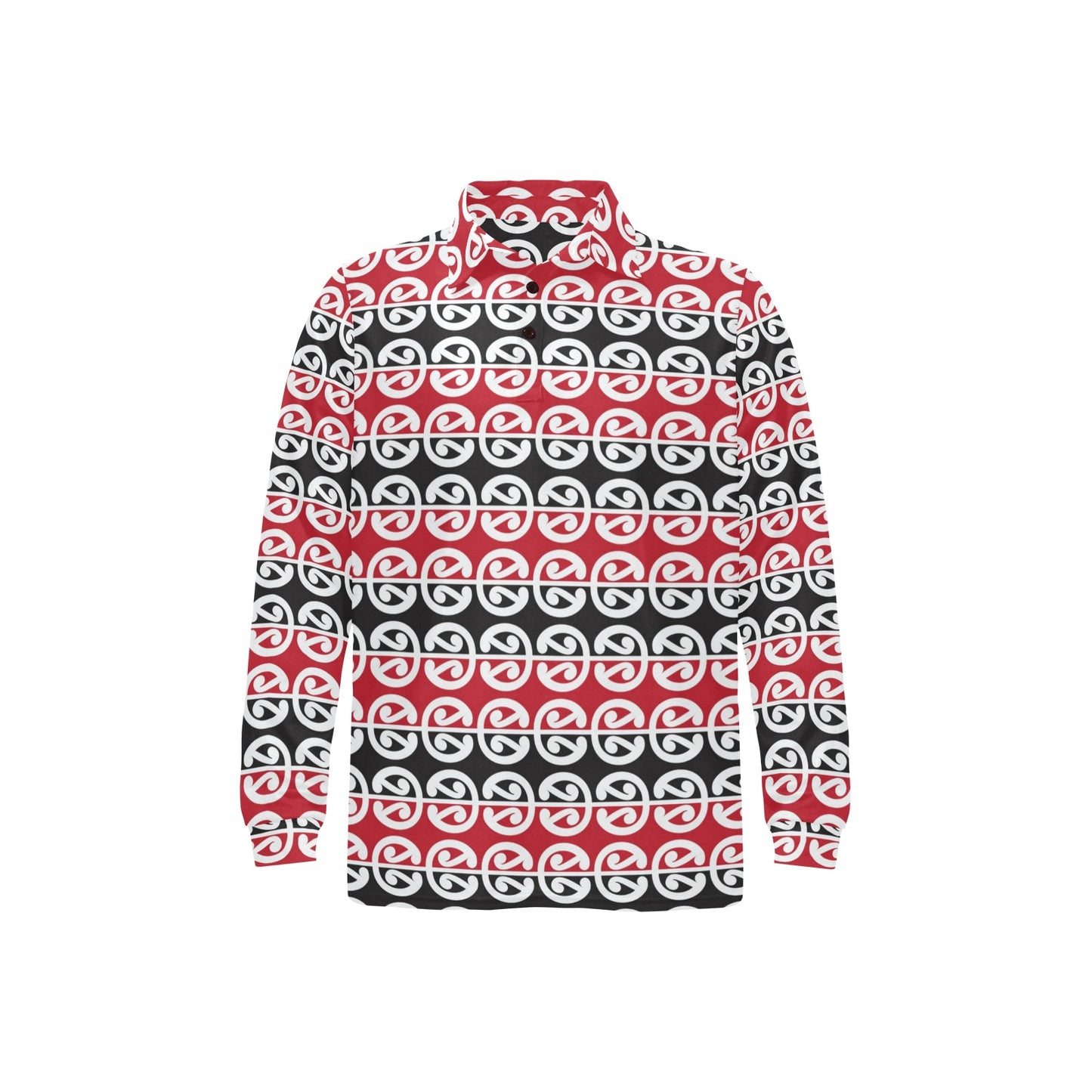 Maori Classic Themed Design Print Long Sleeve Polo Shirt For Men's