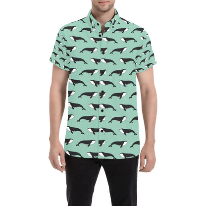 Whale Print Design LKS307 Men Short Sleeve Button Up Shirt