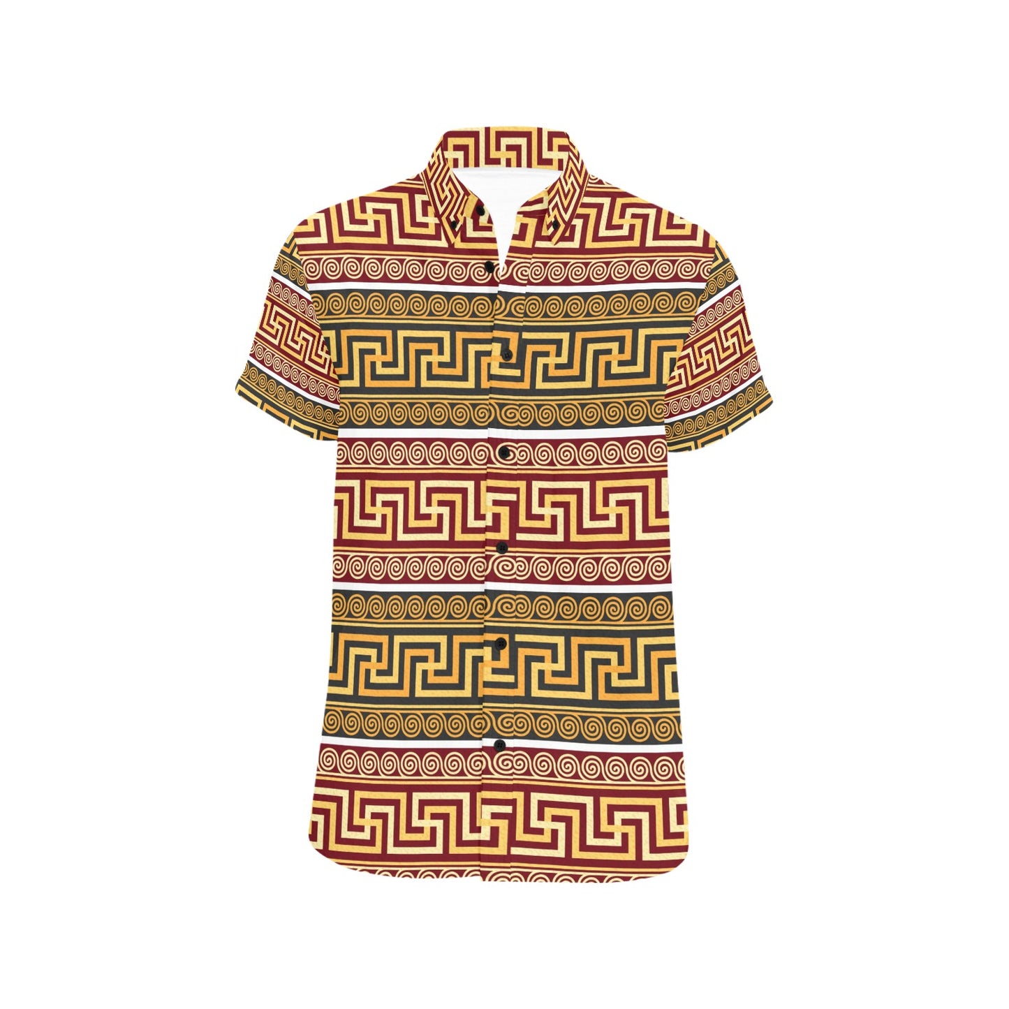 Ancient Greek Pattern Print Design LKS302 Men Short Sleeve Button Up Shirt