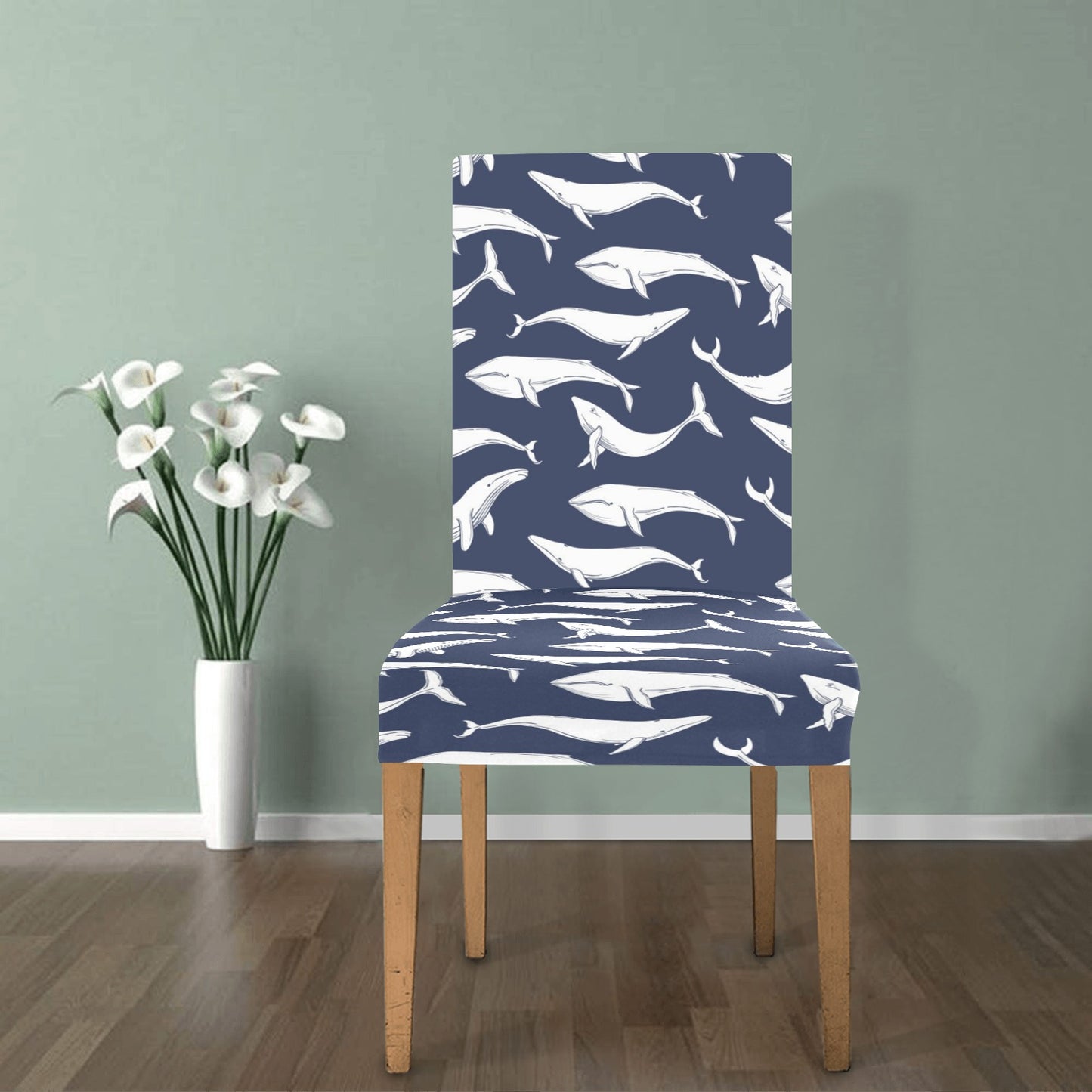 Whale Print Design LKS308 Dining Chair Slipcover