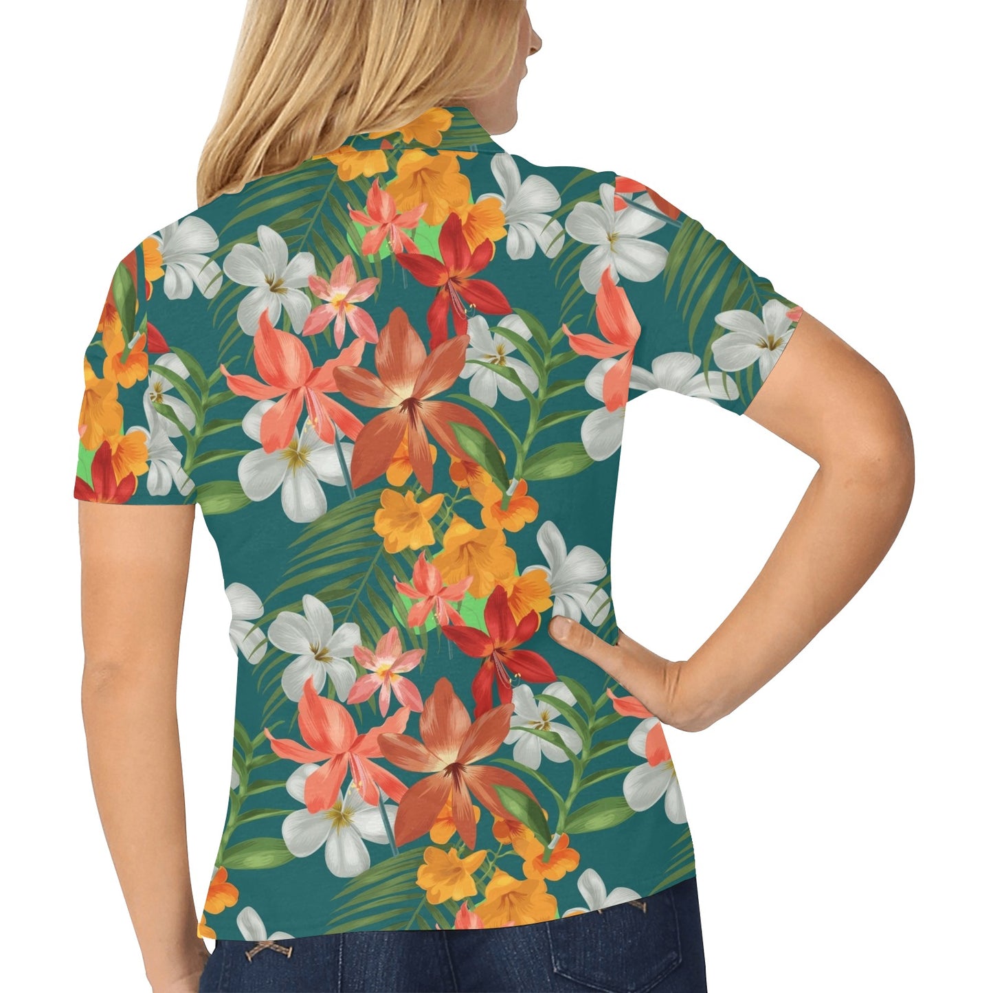 Amaryllis Pattern Print Design AL06 Women's Polo Shirt
