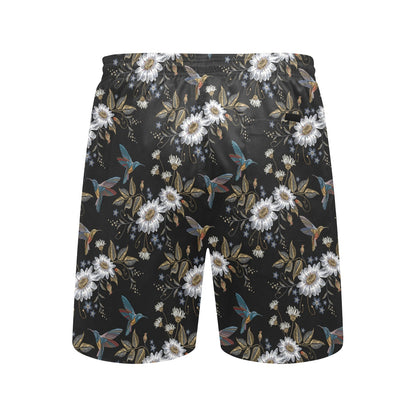Hummingbird with Embroidery Themed Print Men's Swim Trunks Beach Shorts