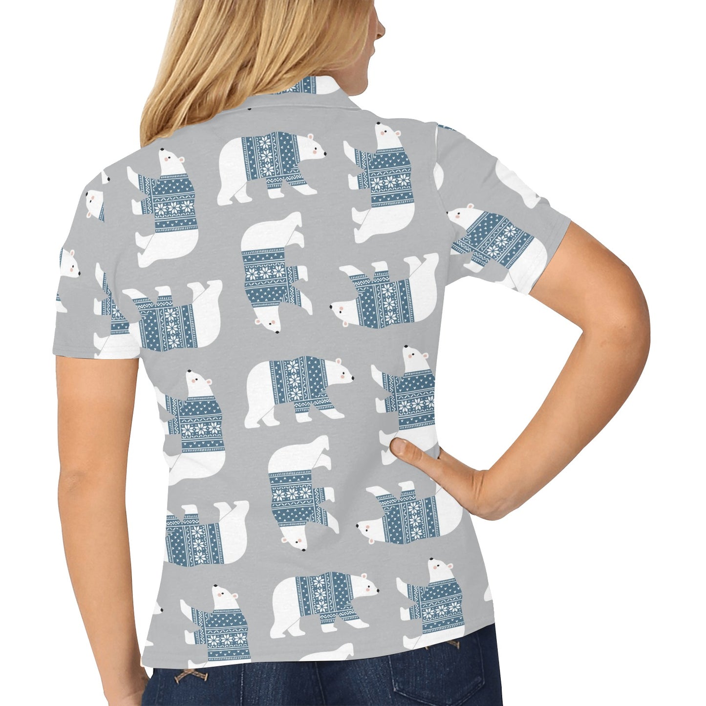 Polar Bear Pattern Print Design A03 Women's Polo Shirt