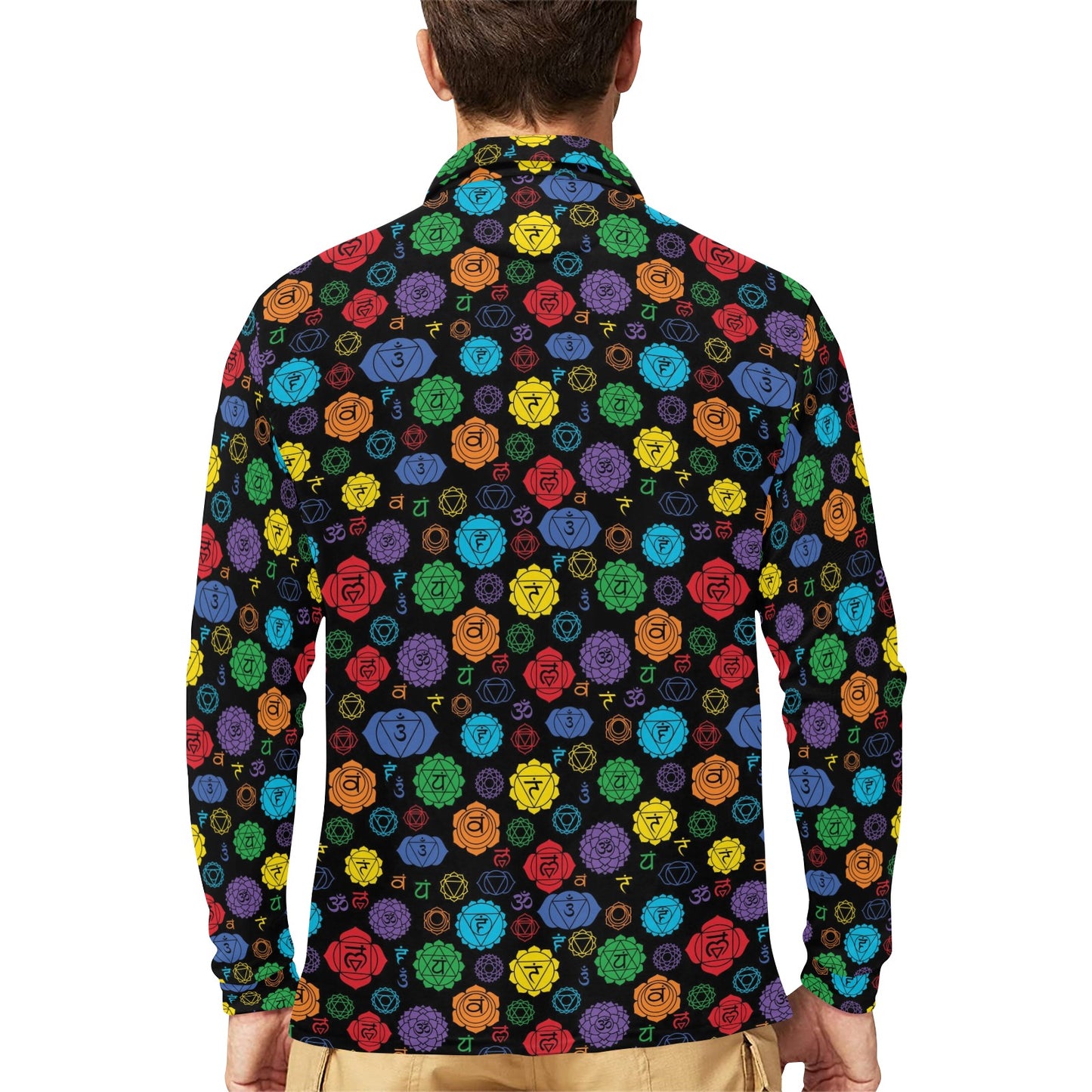 Chakra Pattern Print Design 01 Long Sleeve Polo Shirt For Men's