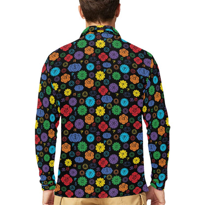 Chakra Pattern Print Design 01 Long Sleeve Polo Shirt For Men's