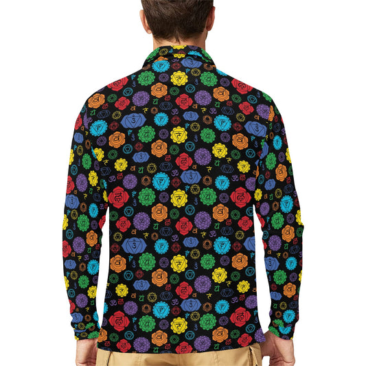 Chakra Pattern Print Design 01 Long Sleeve Polo Shirt For Men's