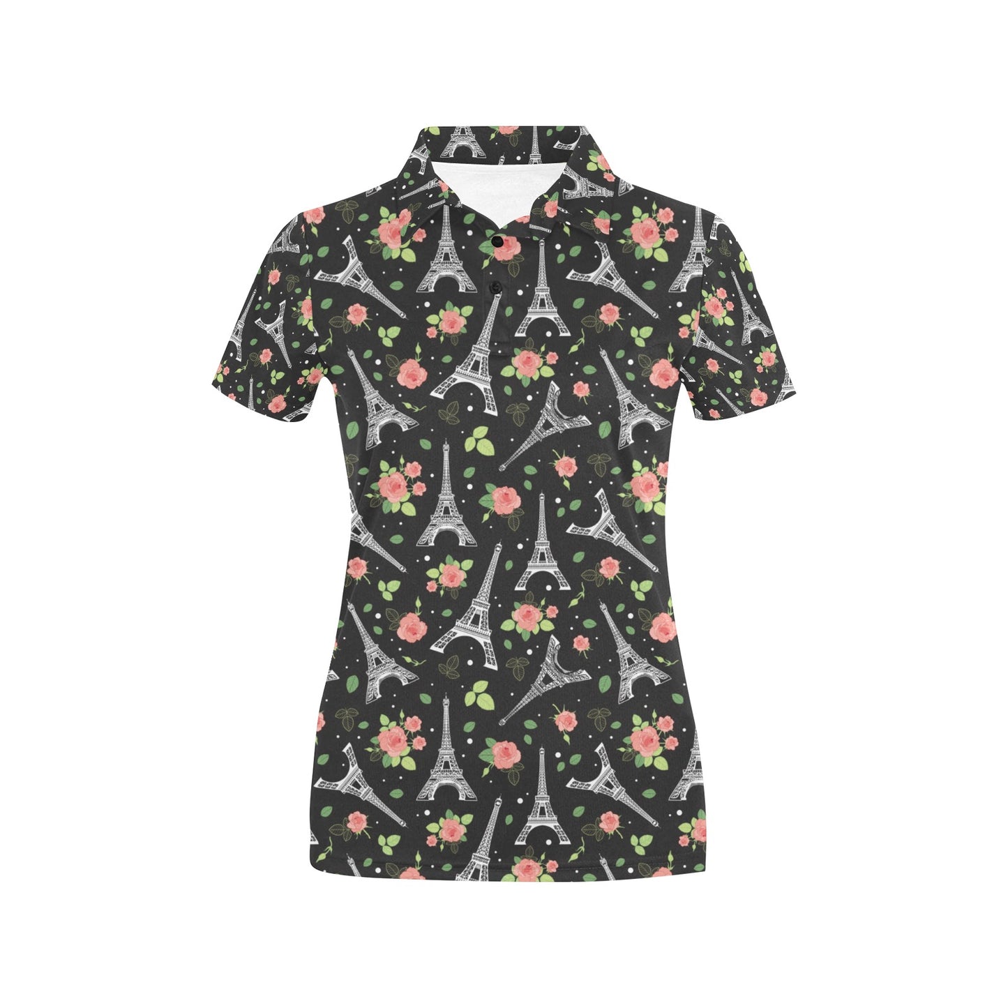 Eiffel Tower Rose Print Women's Polo Shirt
