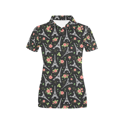 Eiffel Tower Rose Print Women's Polo Shirt