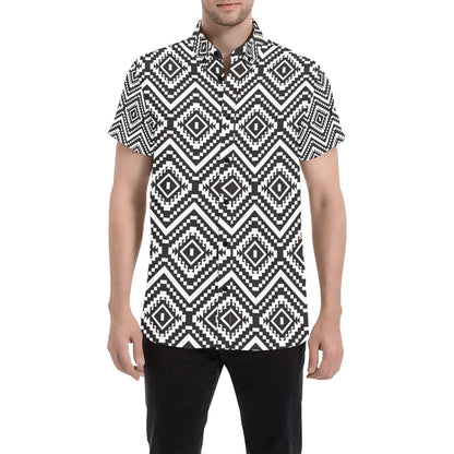 Tribal Pattern Print Design LKS303 Men Short Sleeve Button Up Shirt