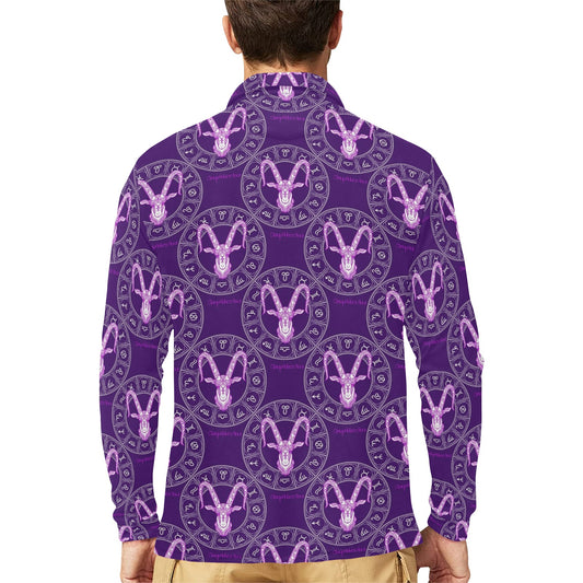 Capricorn Zodiac Pattern Print Design 04 Long Sleeve Polo Shirt For Men's