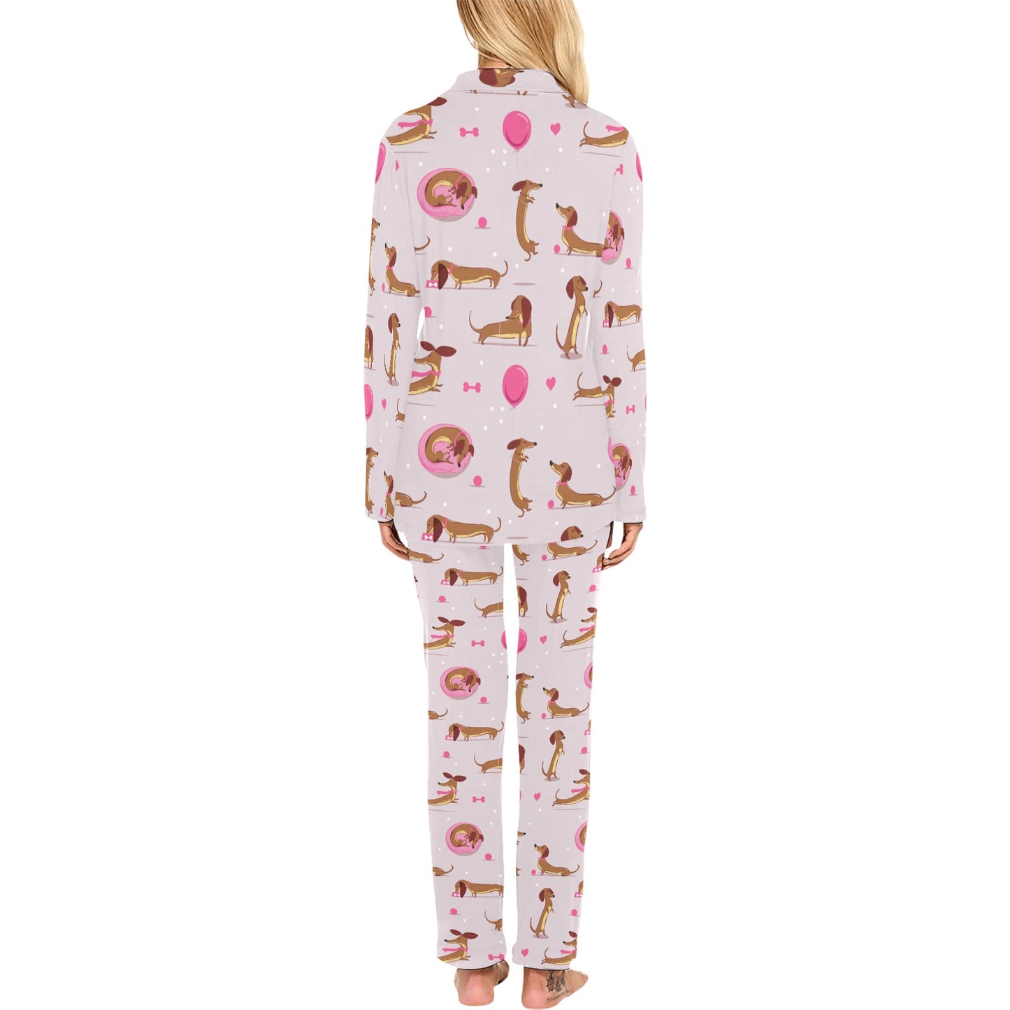 Dachshund Pattern Print Design 10 Women's Long Pajama Set