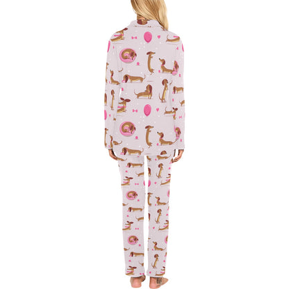 Dachshund Pattern Print Design 10 Women's Long Pajama Set