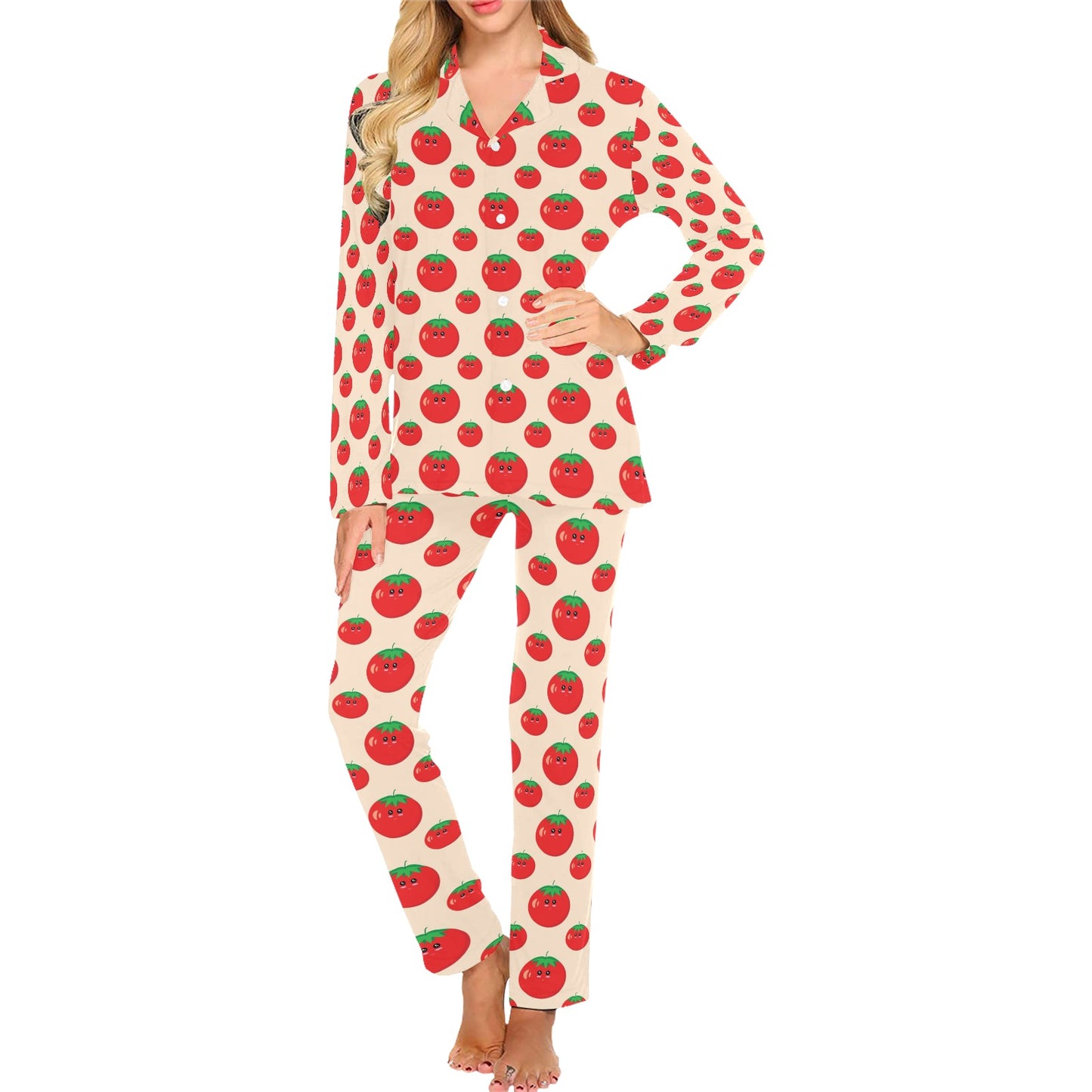Tomato Print Design LKS308 Women's Long Pajama Set