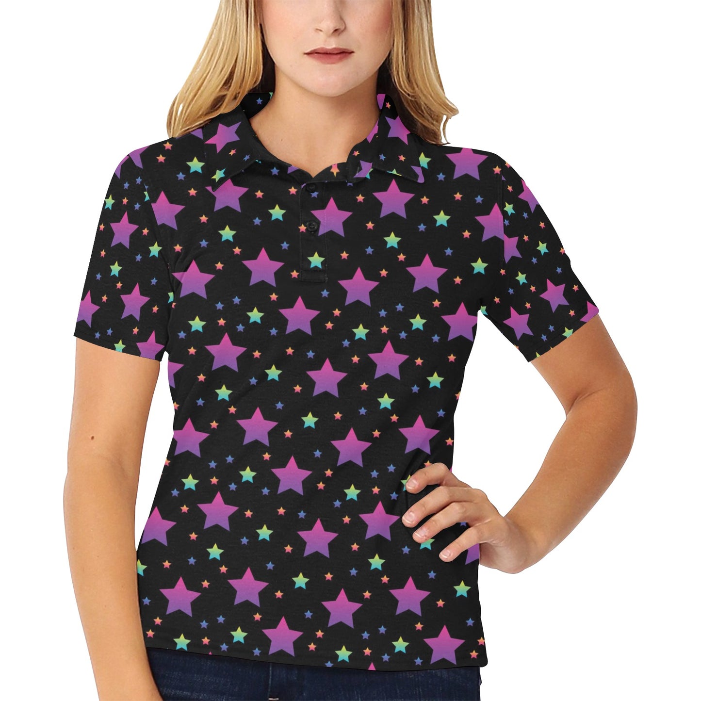 Star Print Design LKS305 Women's Polo Shirt
