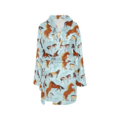 Horse Cute Themed Pattern Print Women's Fleece Robe
