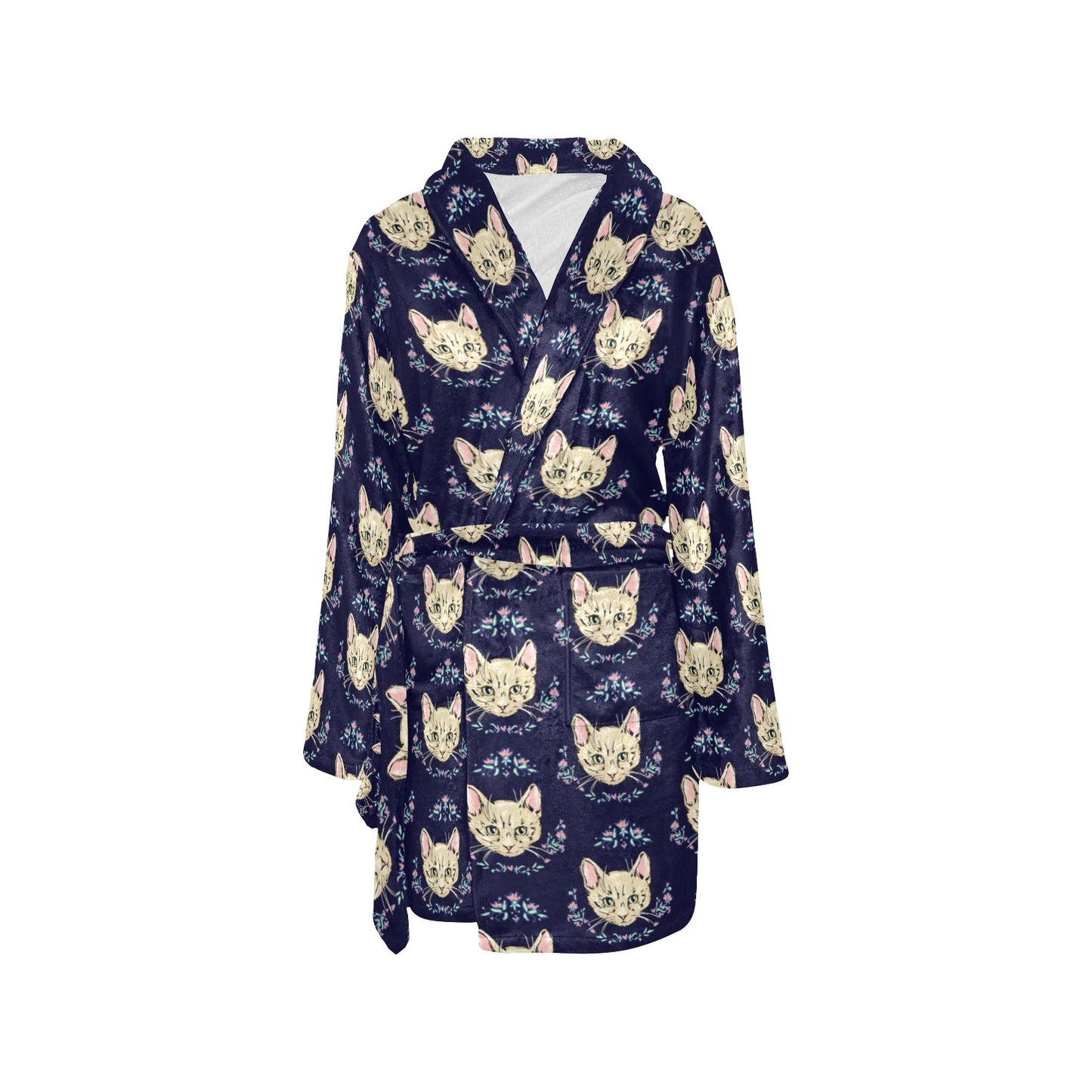 Cat Head with flower Print Pattern Women's Fleece Robe