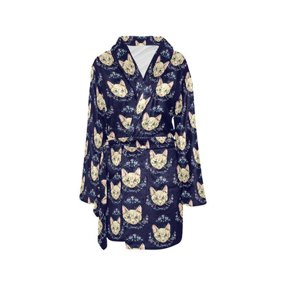 Cat Head with flower Print Pattern Women's Fleece Robe