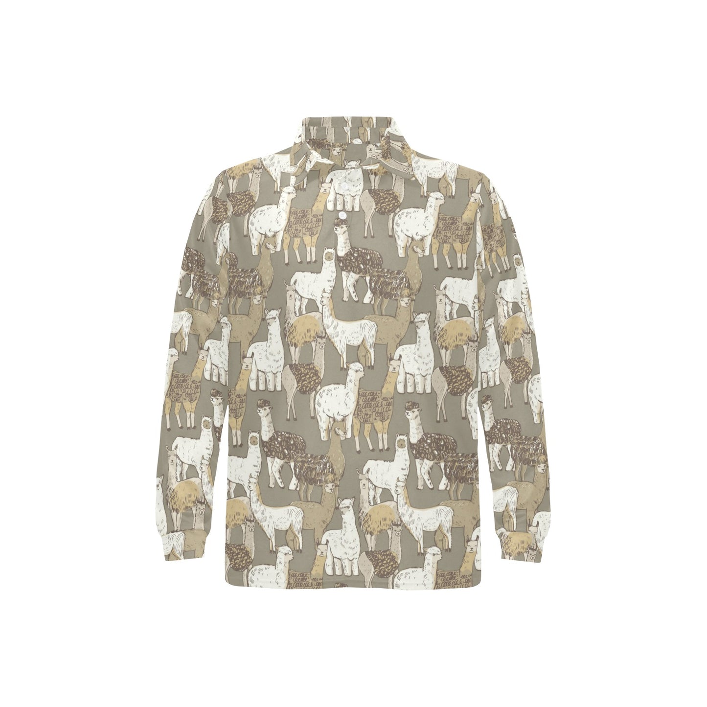 Alpaca Pattern Print Design 01 Long Sleeve Polo Shirt For Men's