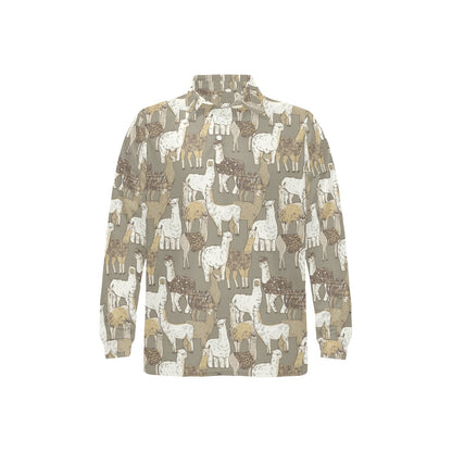 Alpaca Pattern Print Design 01 Long Sleeve Polo Shirt For Men's