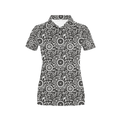 Bicycle Tools Pattern Print Design 02 Women's Polo Shirt