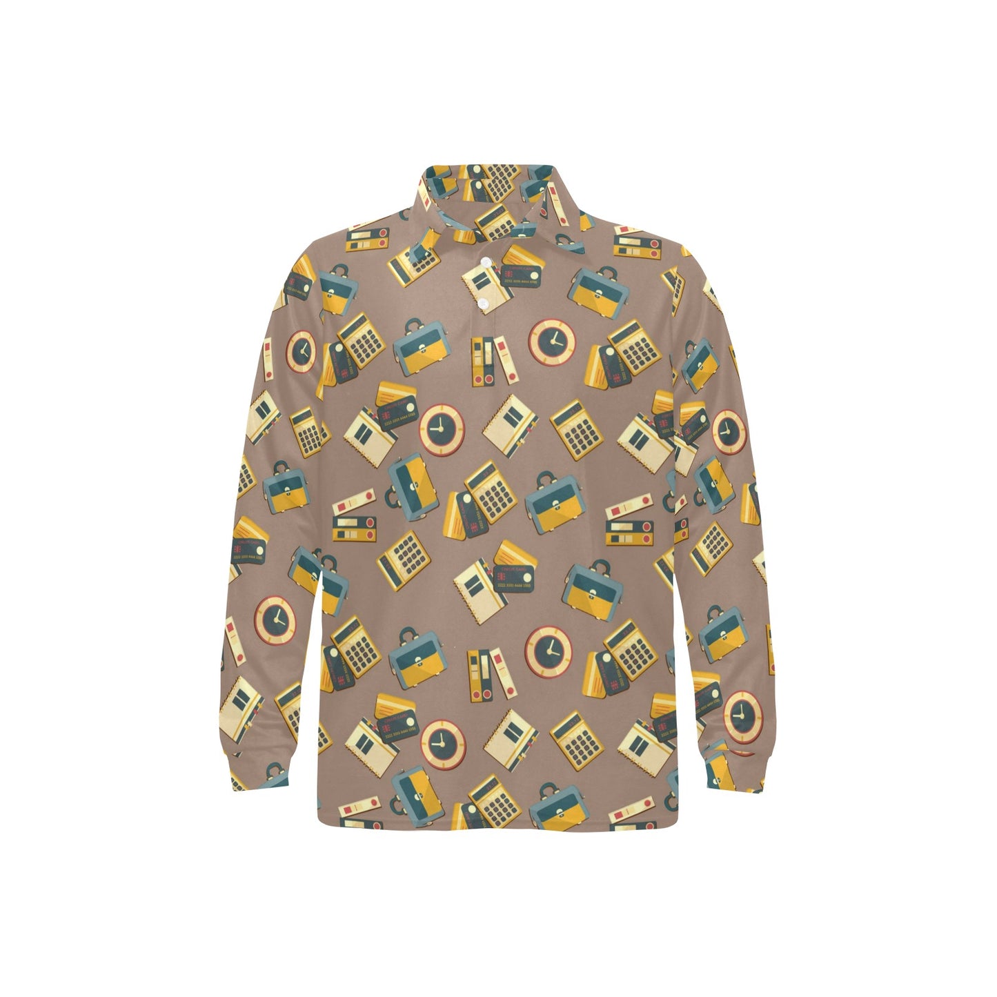 Accounting Financial Pattern Print Design 03 Long Sleeve Polo Shirt For Men's