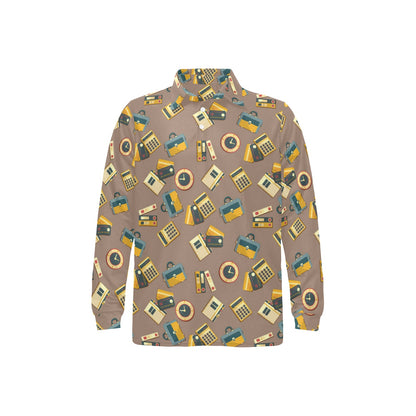 Accounting Financial Pattern Print Design 03 Long Sleeve Polo Shirt For Men's
