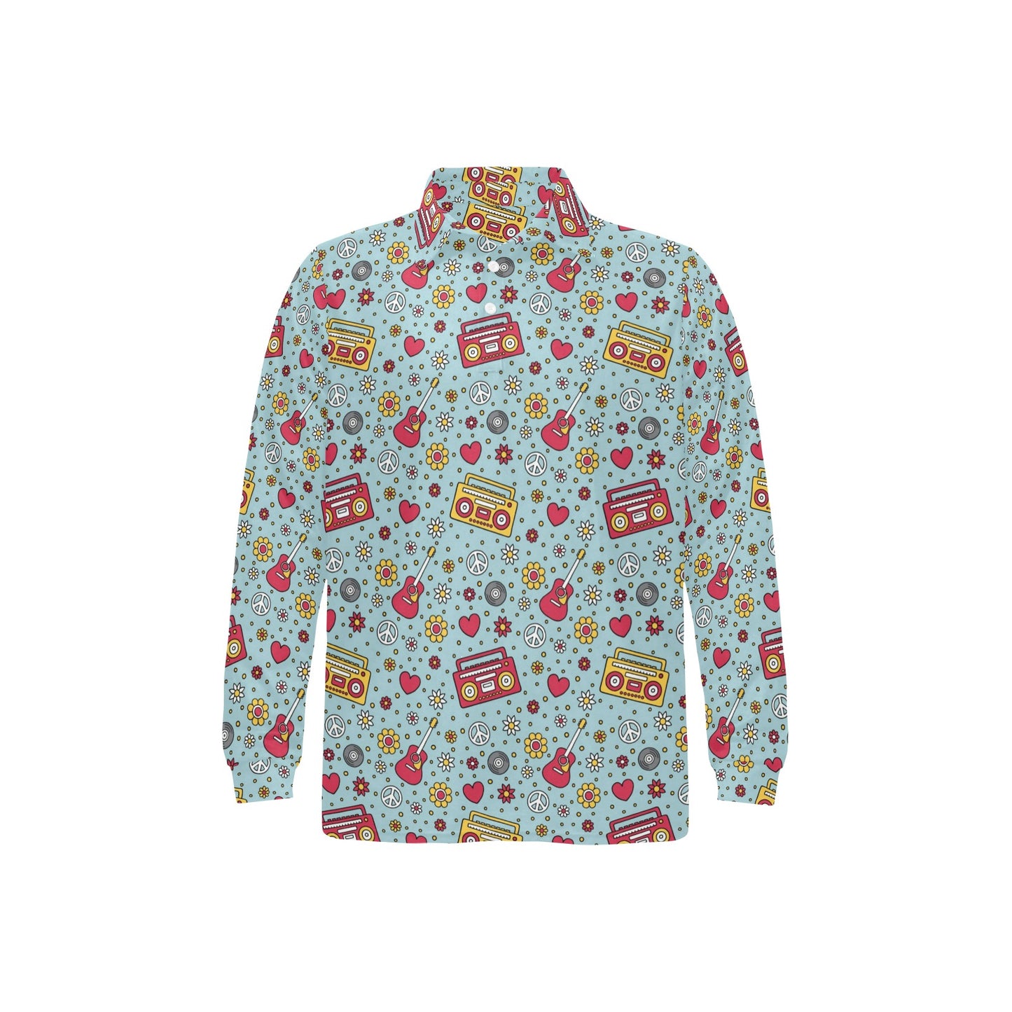Hippie Print Design LKS307 Long Sleeve Polo Shirt For Men's