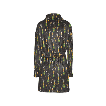 Champagne Pattern Print Design 04 Women's Fleece Robe