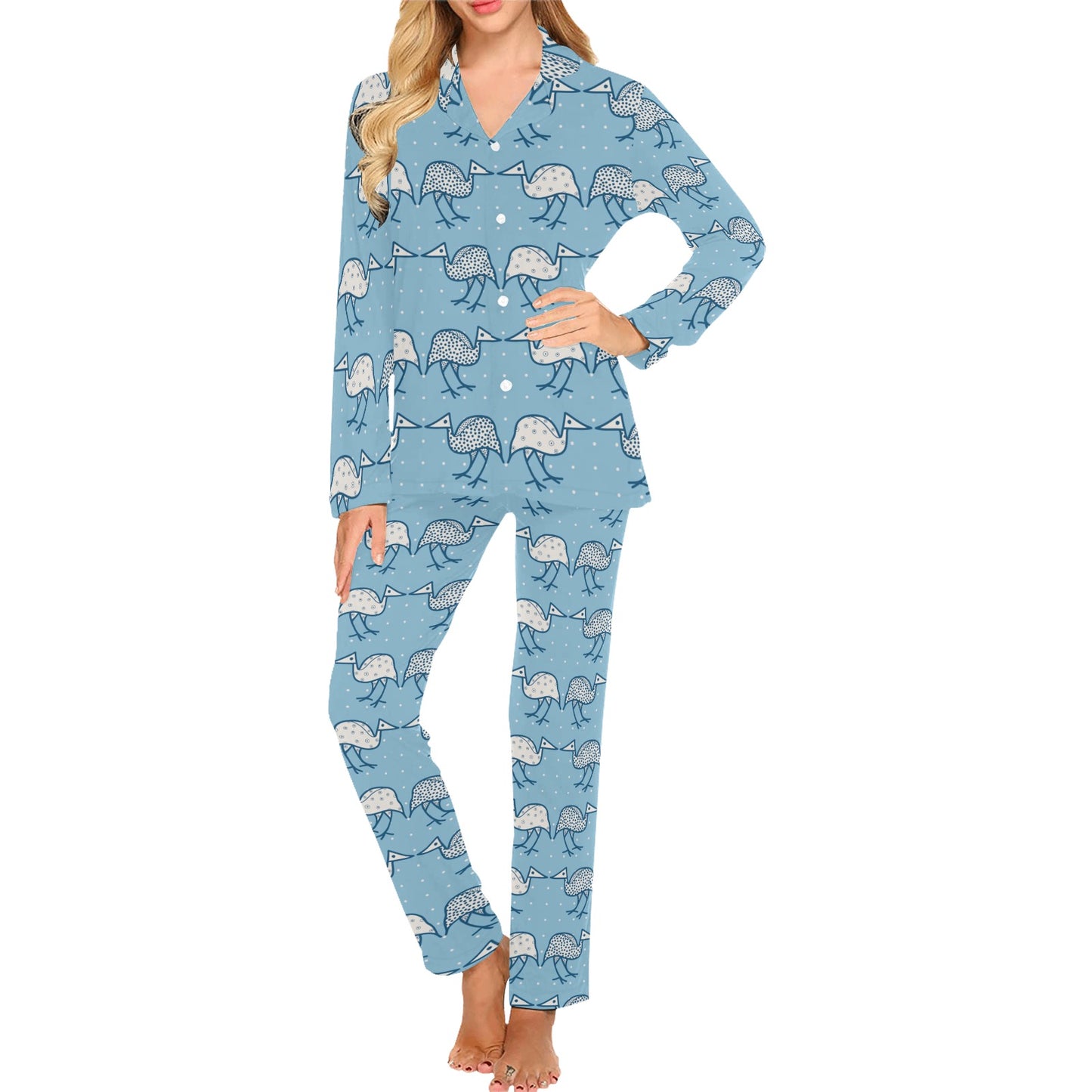 Emu Pattern Print Design 01 Women's Long Pajama Set