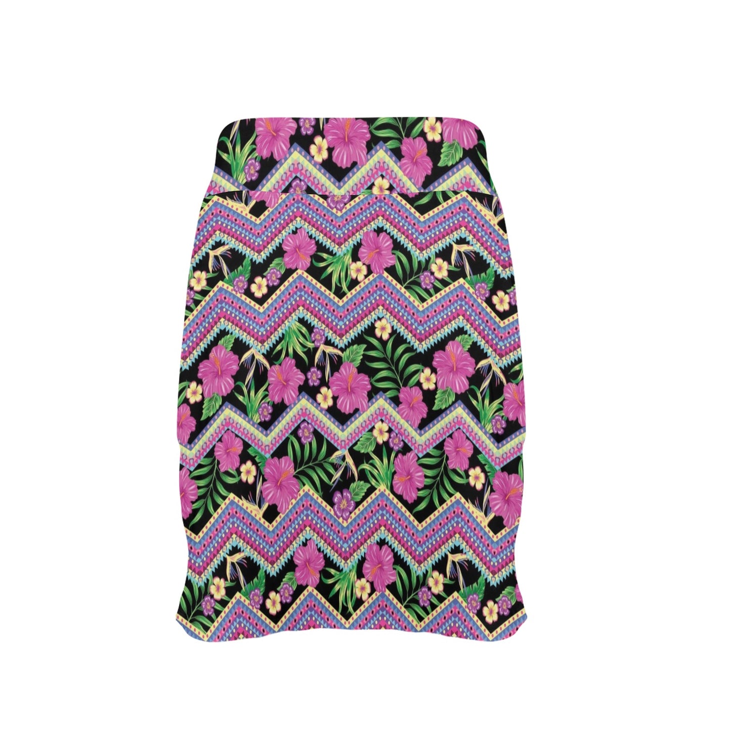 Hibiscus Pink Zigzag Line Pattern Design LKS307 17" Golf & Pickleball Skort with Pockets