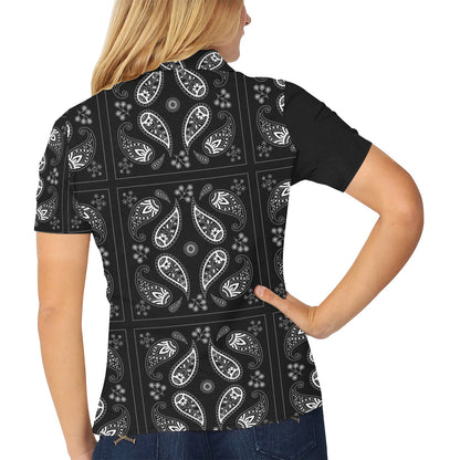 Bandana Paisley Black Print Design LKS308 Women's Polo Shirt