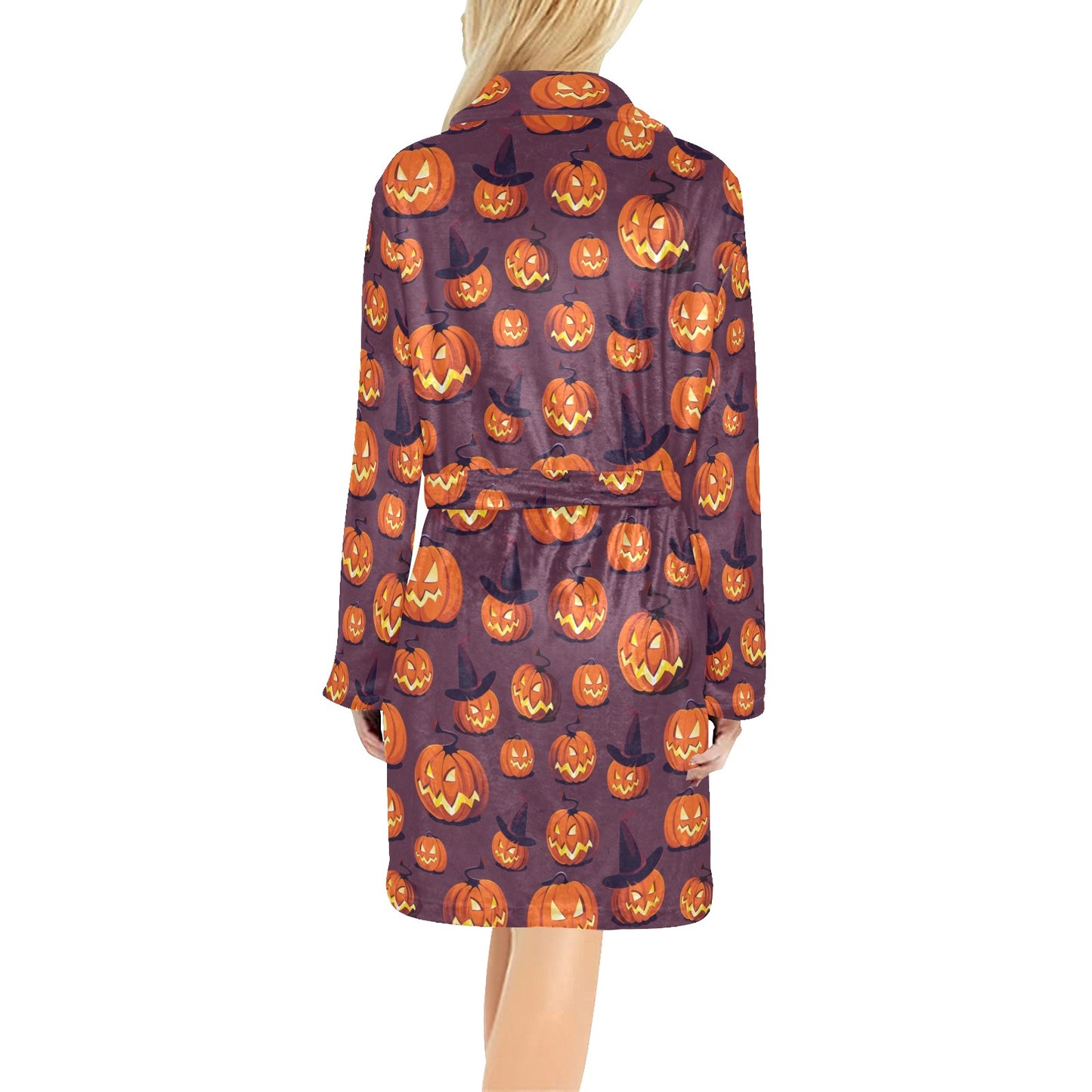 Halloween Pumpkin Pattern Print Design 03 Women's Fleece Robe