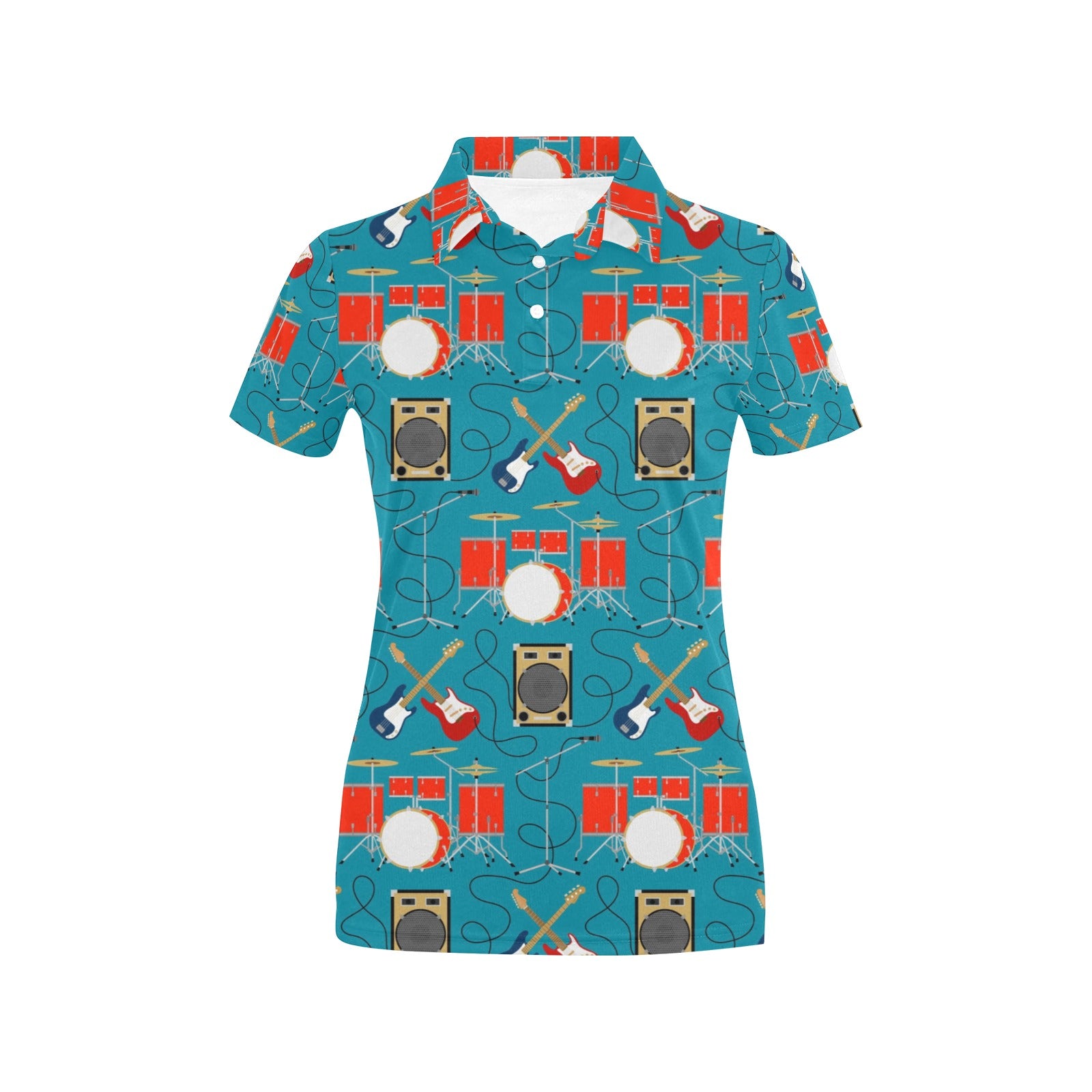 Drum Set Guitar Pattern Print Design 02 Women's Polo Shirt