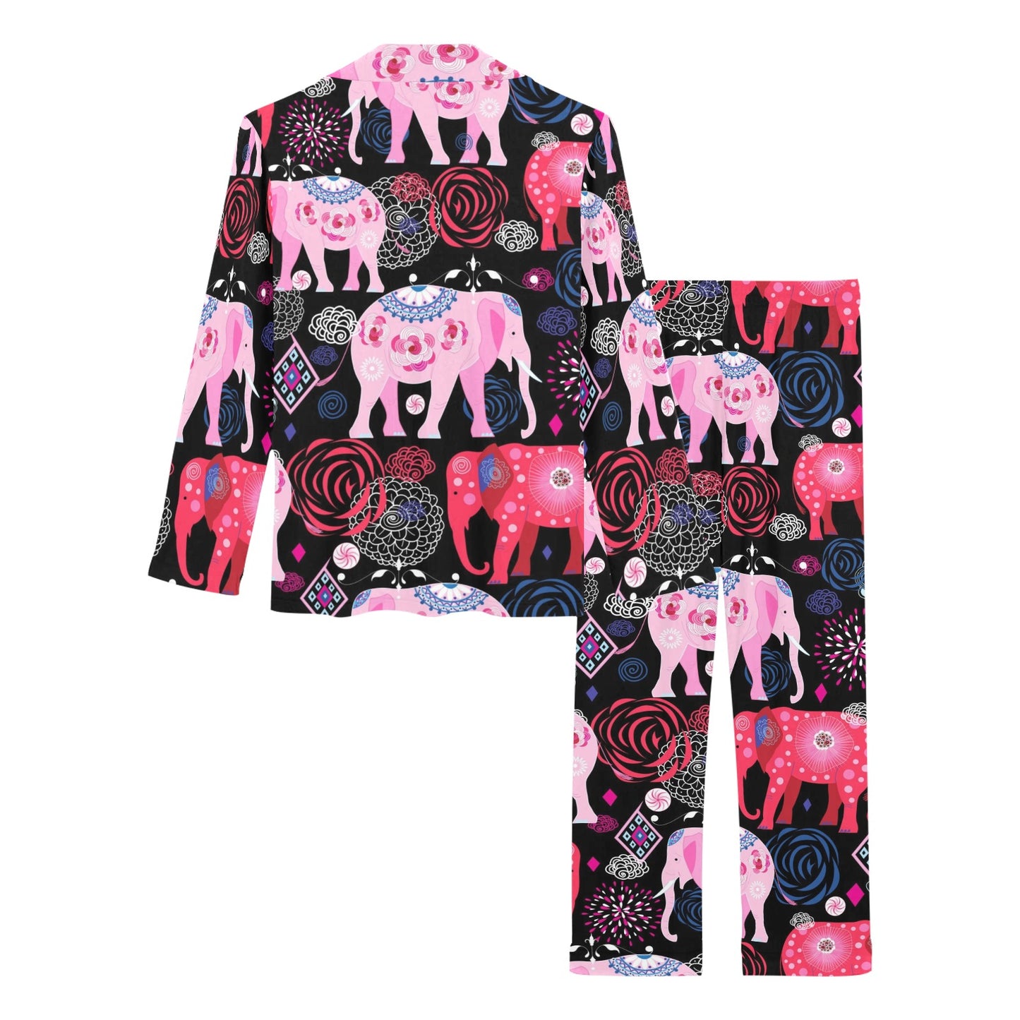 Pink Elephant Pattern Women's Long Pajama Set