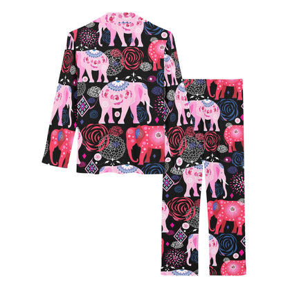Pink Elephant Pattern Women's Long Pajama Set