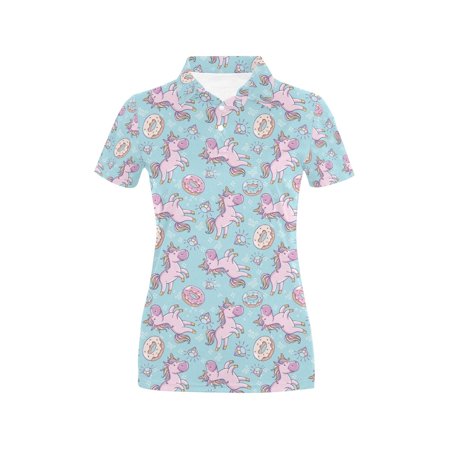 Donut Unicorn Pattern Print Design DN016 Women's Polo Shirt
