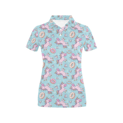 Donut Unicorn Pattern Print Design DN016 Women's Polo Shirt