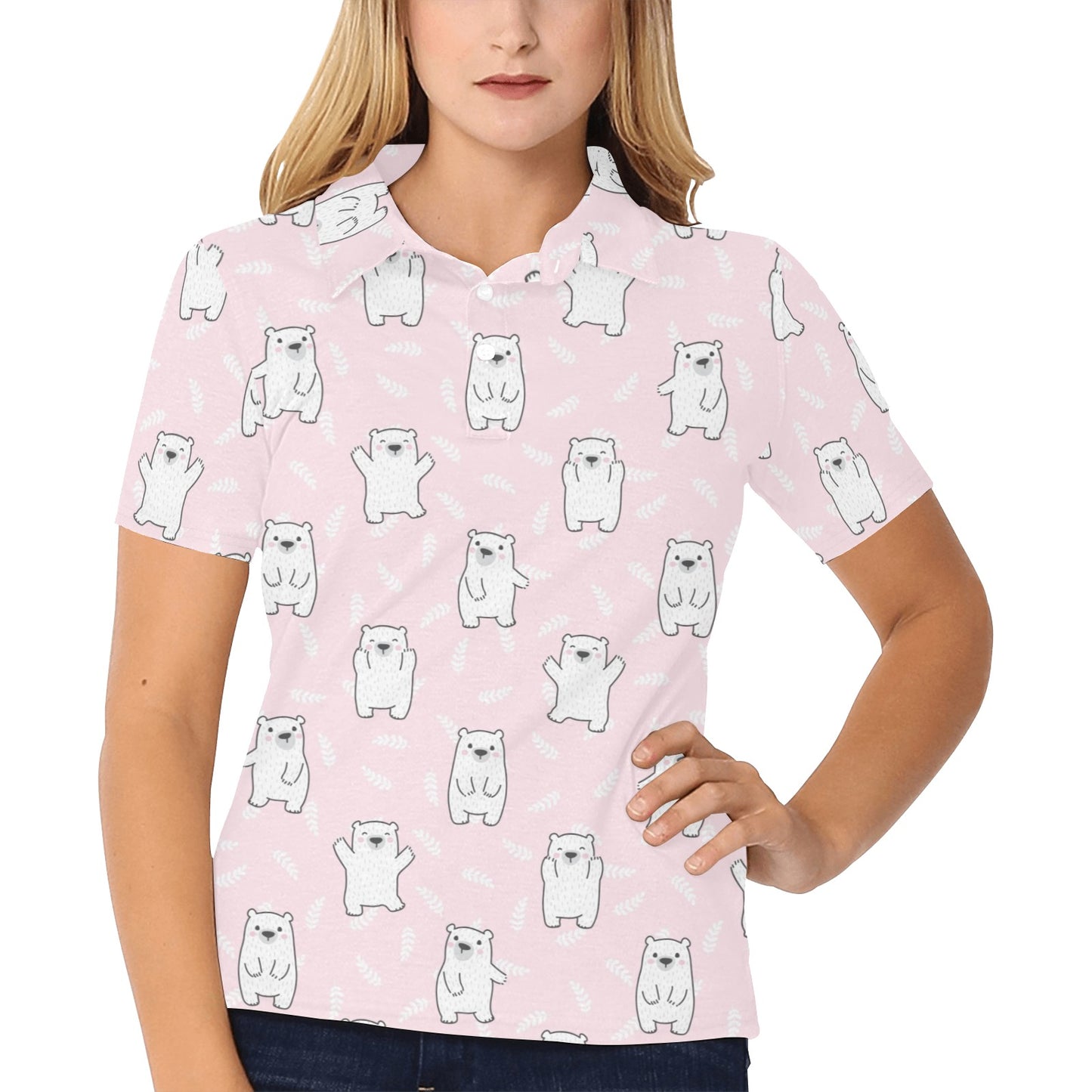 Polar Bear Pattern Print Design PB09 Women's Polo Shirt