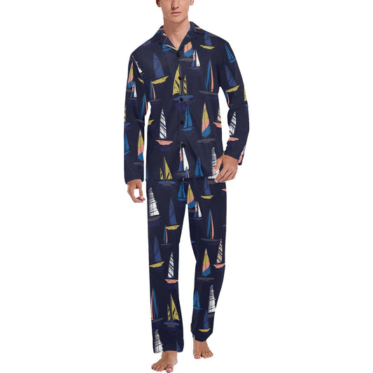 Sailing Ships Pattern Print Design A03 Men's Long Pajama Set