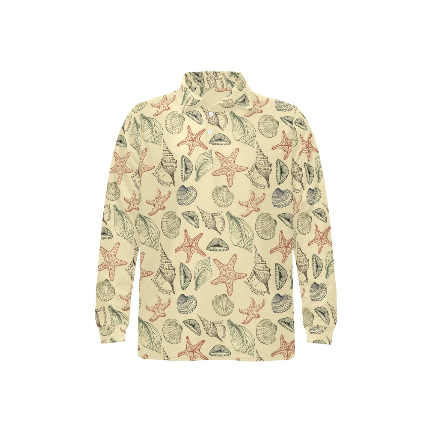Seashell Print Design LKS305 Long Sleeve Polo Shirt For Men's