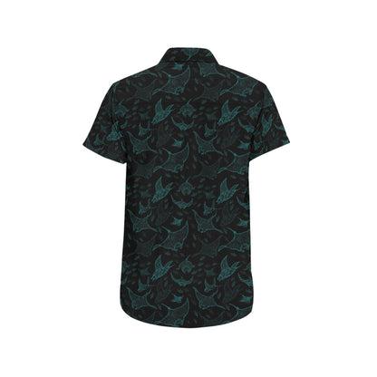 Manta Ray Print Design LKS402 Men Short Sleeve Button Up Shirt