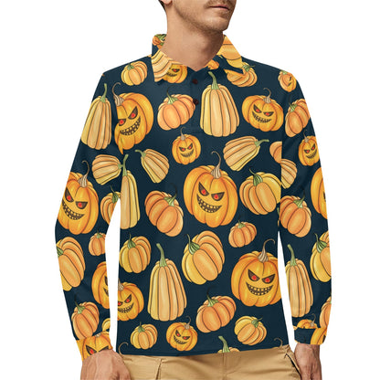 Pumpkin Halloween Pattern Print Design A04 Long Sleeve Polo Shirt For Men's