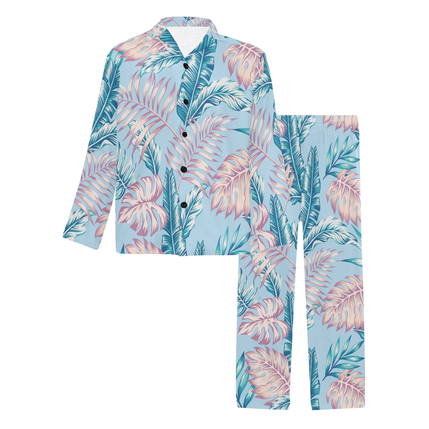 Tropical Flower Pattern Print Design TF01 Men's Long Pajama Set